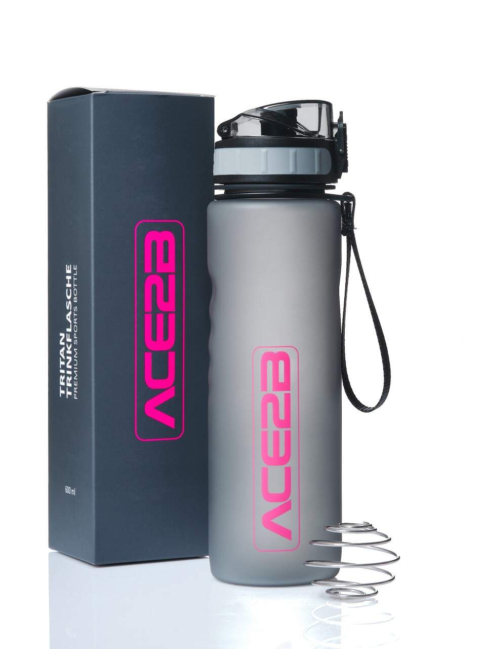 ACE2B ace2b Trinkflasche Sportflasche Fitnessflasche Pink 600ml mit Shaker Ball Sieb