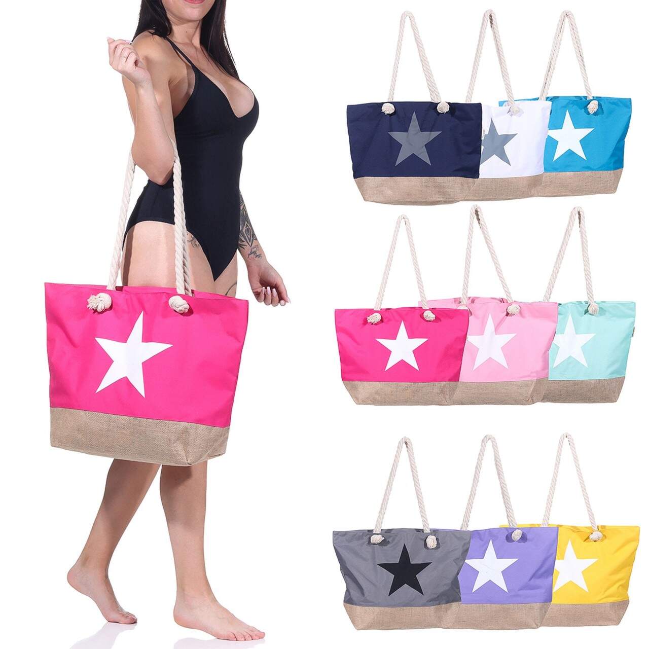 Strandtasche Korbtasche Mit Stern Weiße Basttasche Strohtasche