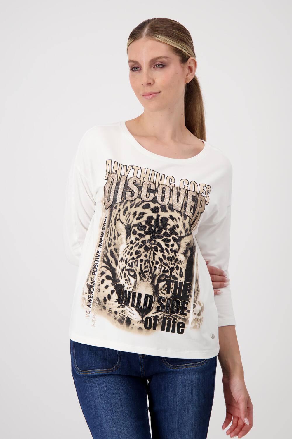 Shirt | monari Hameln mit Glitzerschrift Leopard