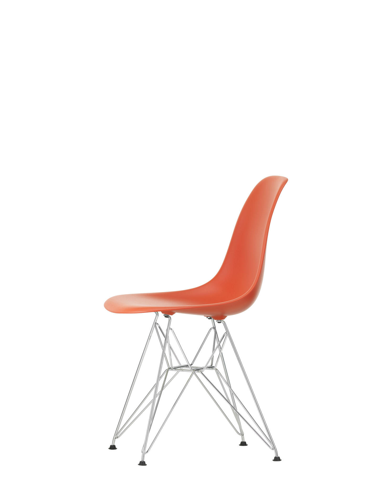Vitra - Eames Plastic Side Chair DSR - poppy red RE , Drahtuntergestell verchromt