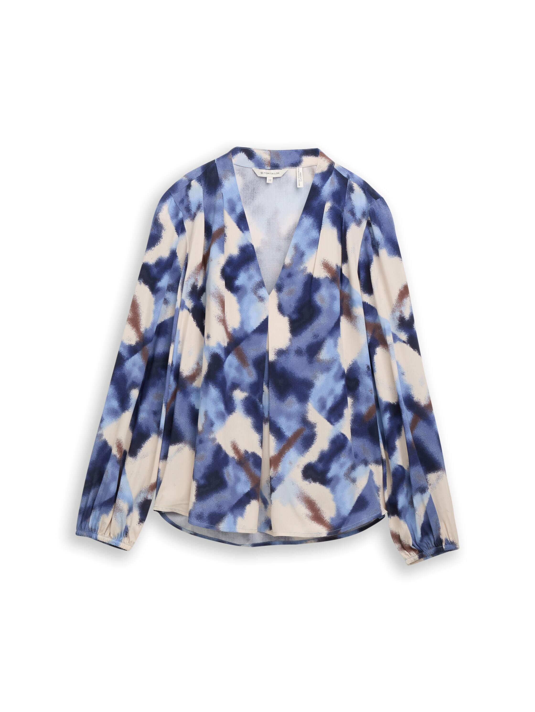 TOM TAILOR Damen Bluse Mit Muster – Viskose, Langärmlig, Regular Fit