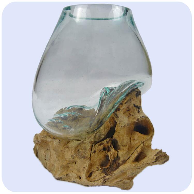 Simandra Wurzelholz Glas-Vase Wurzel-Vase Deko-Glas Holz Geschenk Unikat Objekt Design Blumenvase klein