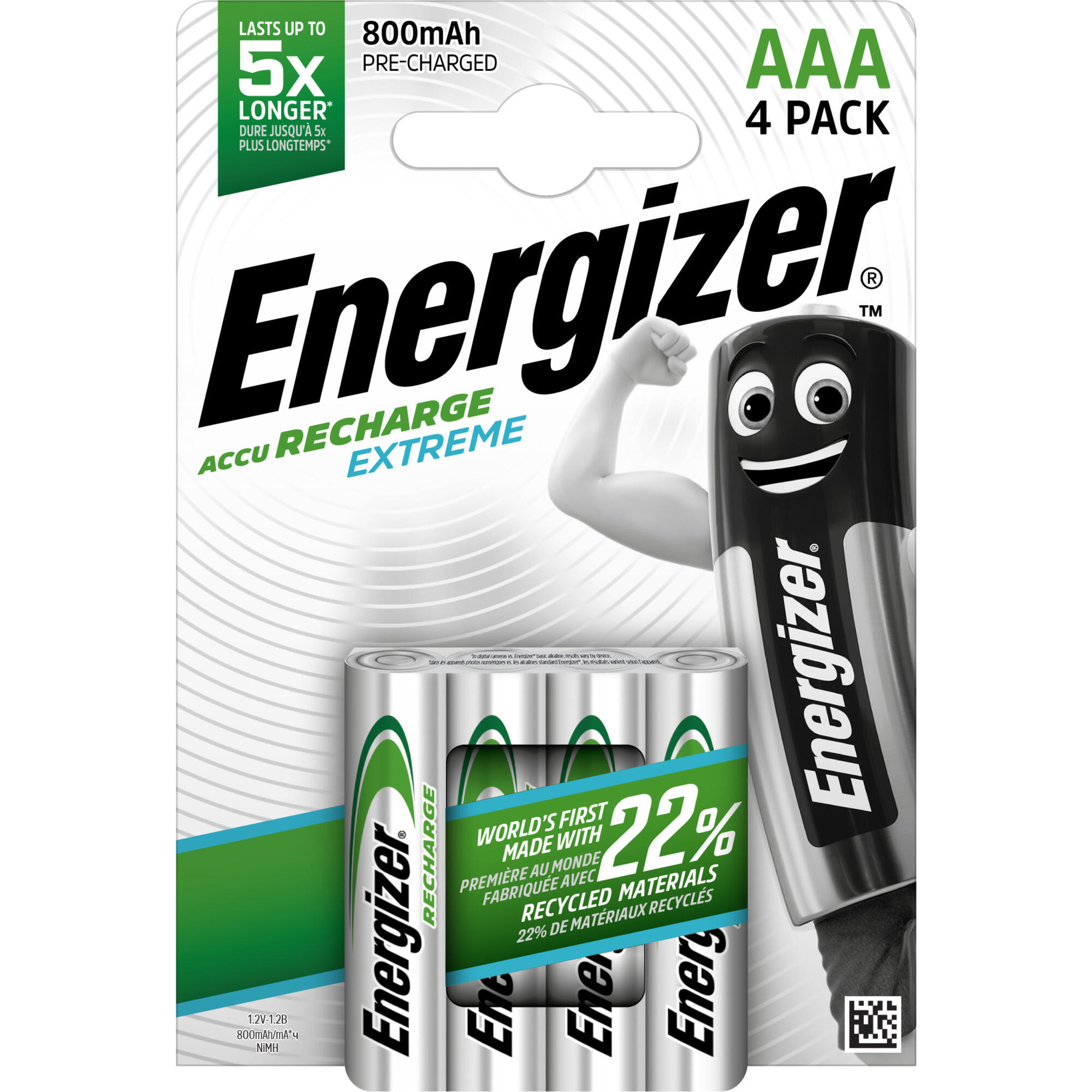 Energizer - Energizer® Akku Recharge Extreme AAA/Micro HR03 Nickel-Metallhydrid 800 mAh 1,2V 4 St./Pack.