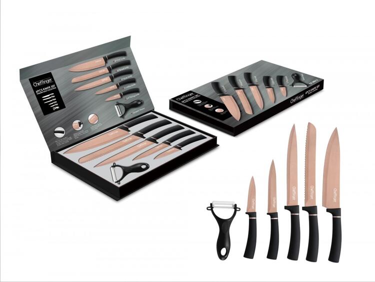 Cheffinger Messer Kochmesser Sparschäler Messerset 6-tlg. Cheffinger CF-MB12 Schwarz