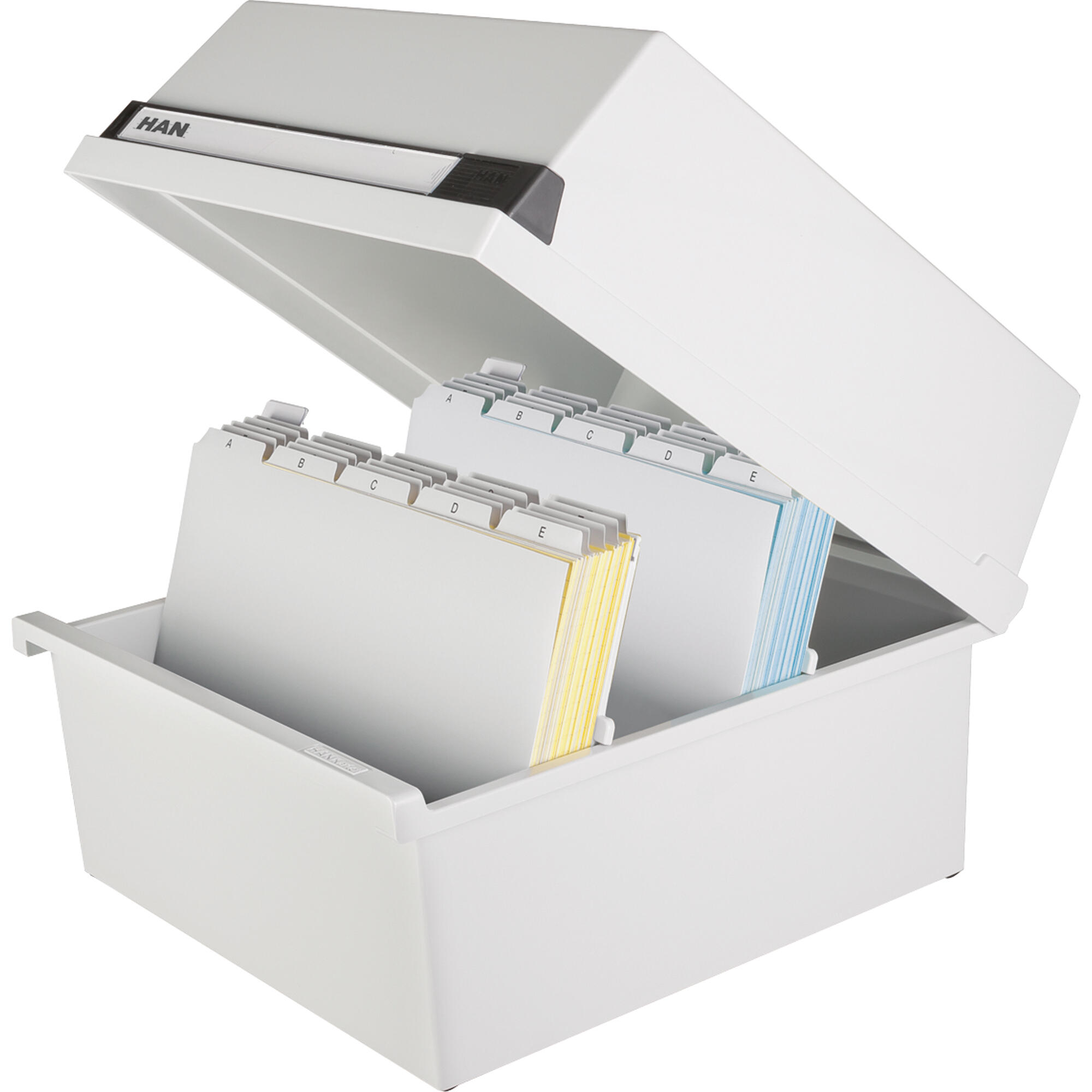 HAN - HAN Karteikasten 33 x 24,2 x 36,5 cm (B x H x T) DIN A4 quer 1.300 Karten Polystyrol lichtgrau 2 Stützplatten lichtgrau