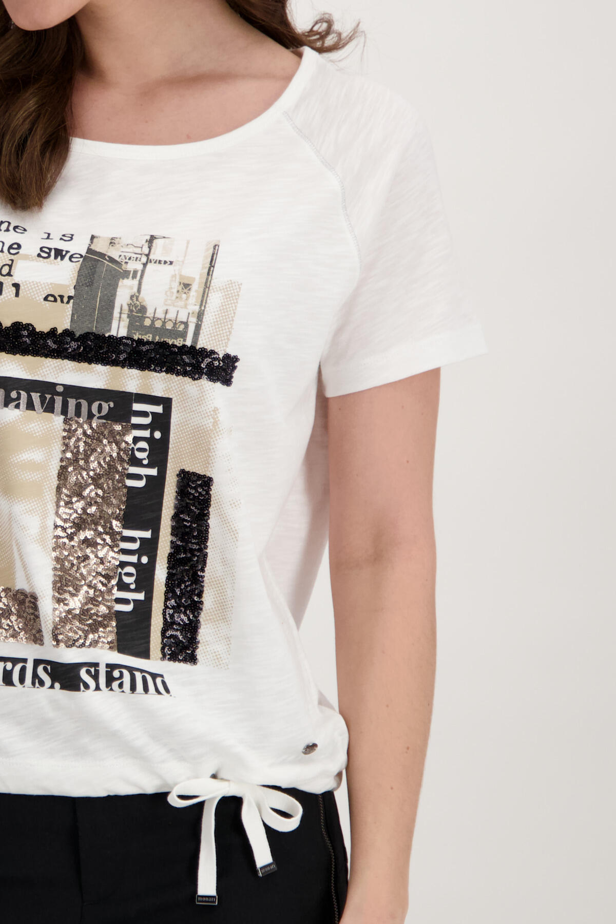 monari Flammgarn Shirt mit Dormagen Nahwerte und Tunnelzug Frontprint 