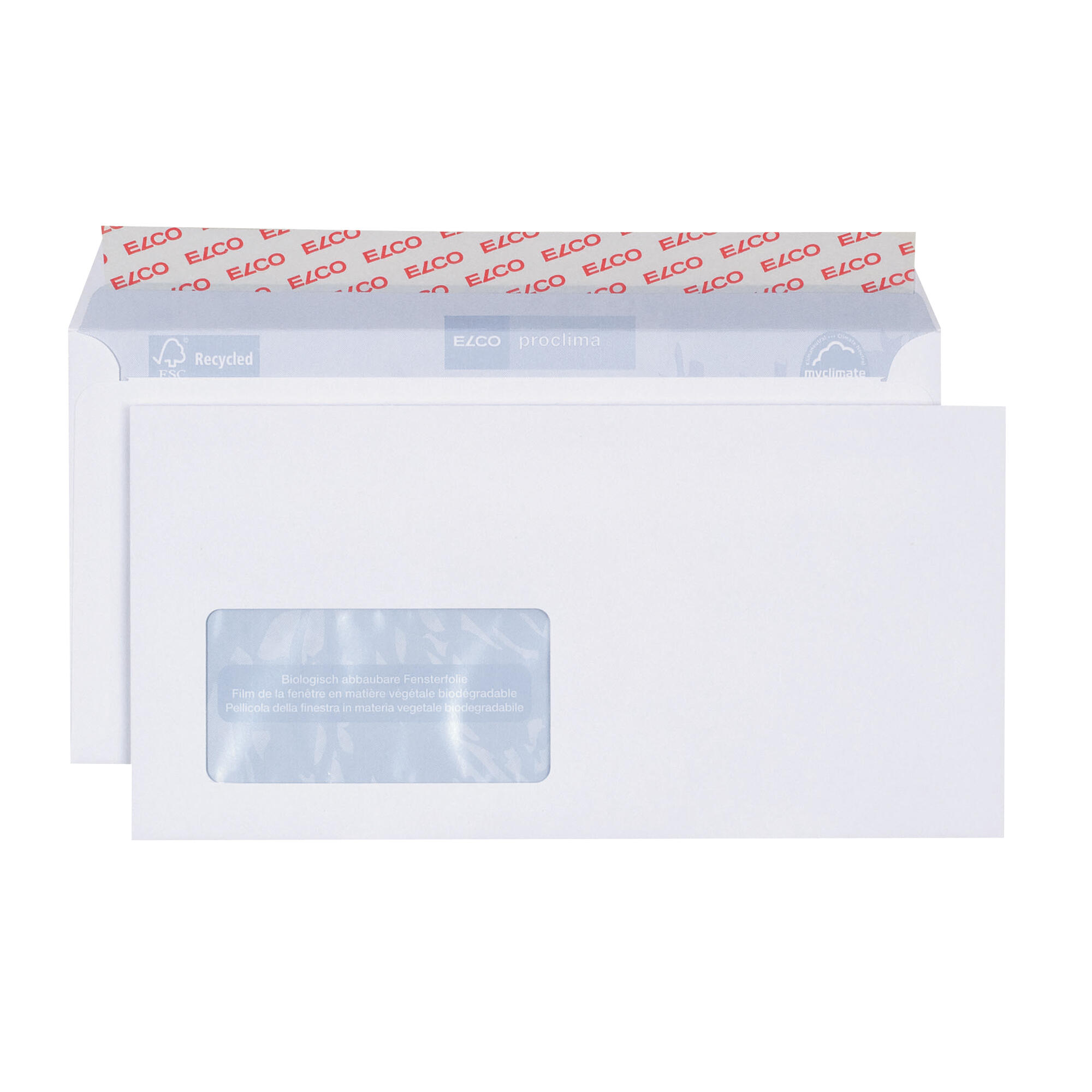 ELCO - ELCO Briefumschläge Proclima DIN lang+ 229 x 114 mm (B x H) mit Haftklebung mit Fenster 100g/m² hochweiß 500 St./Pack. hochweiß