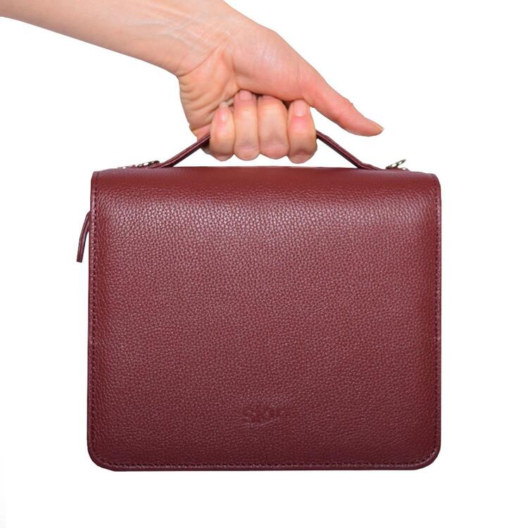 SKIN Tasche BASIC Gr. XL (Habersack) rubin-rot / gefertigt aus Nylon und  Leder / im Set mit