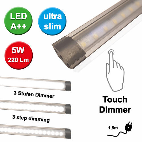 Hi Lite LED Lichtleiste mit 3 Stufen Touch Dimmer 30cm ultra flach