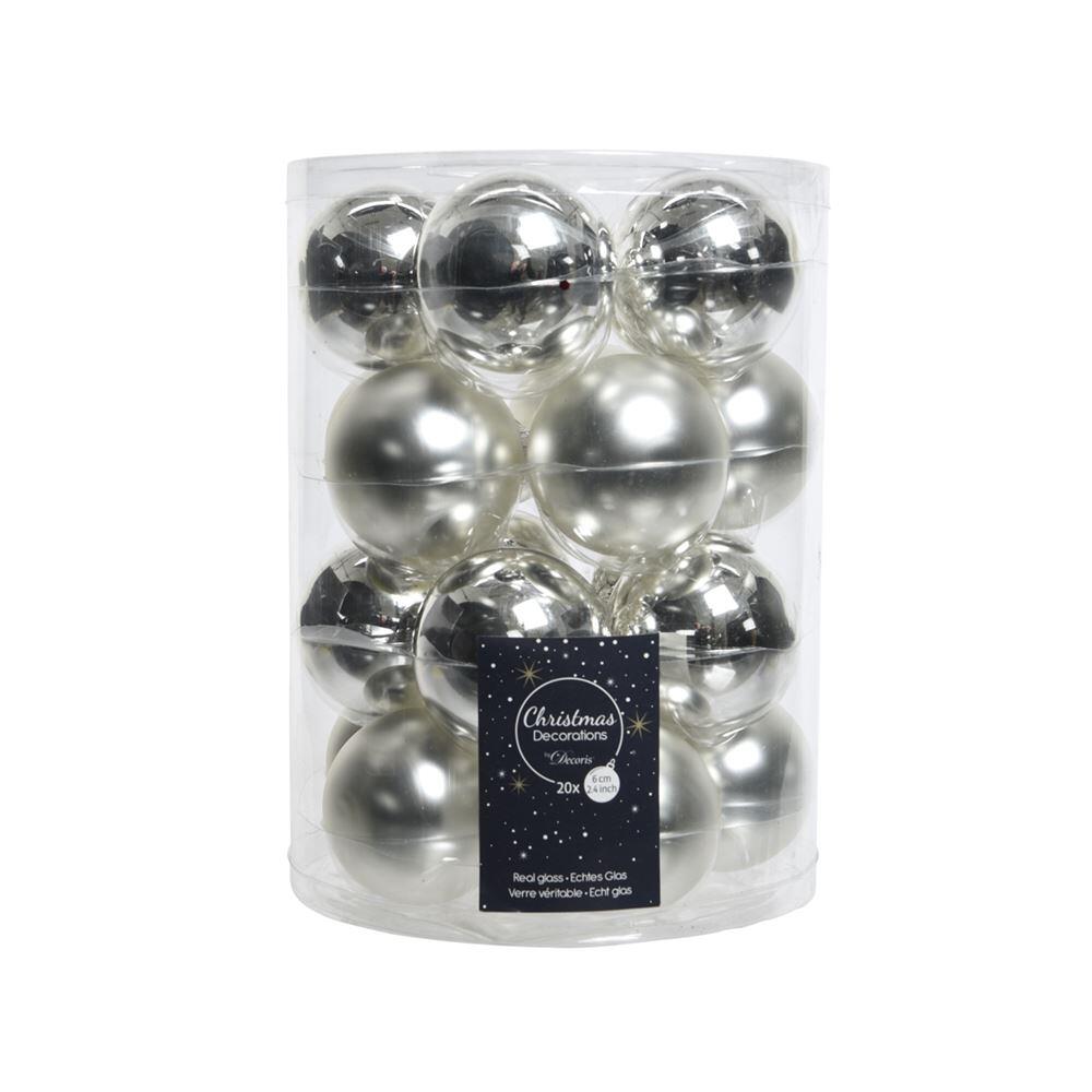 Decoris Christbaumkugeln Silber Ø 6cm Set - 20 Stück Glas glänzend & matt – elegante Weihnachtsdeko - 20 Stk. a 6 cm