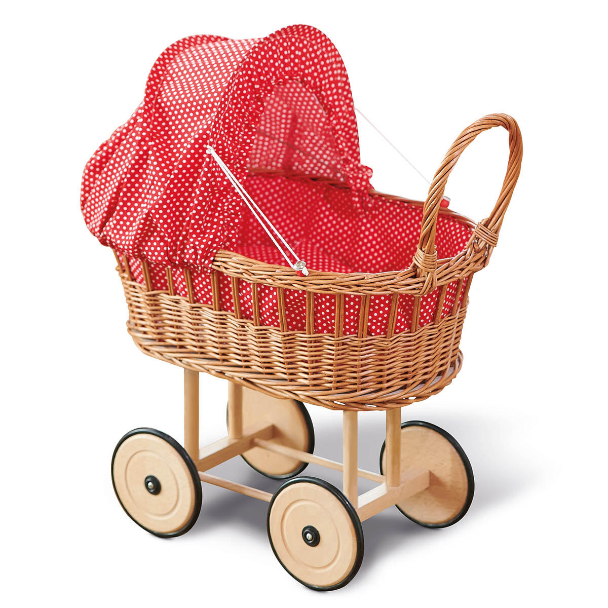 nic - Puppenwagen Korb rot mit weißen Punkten