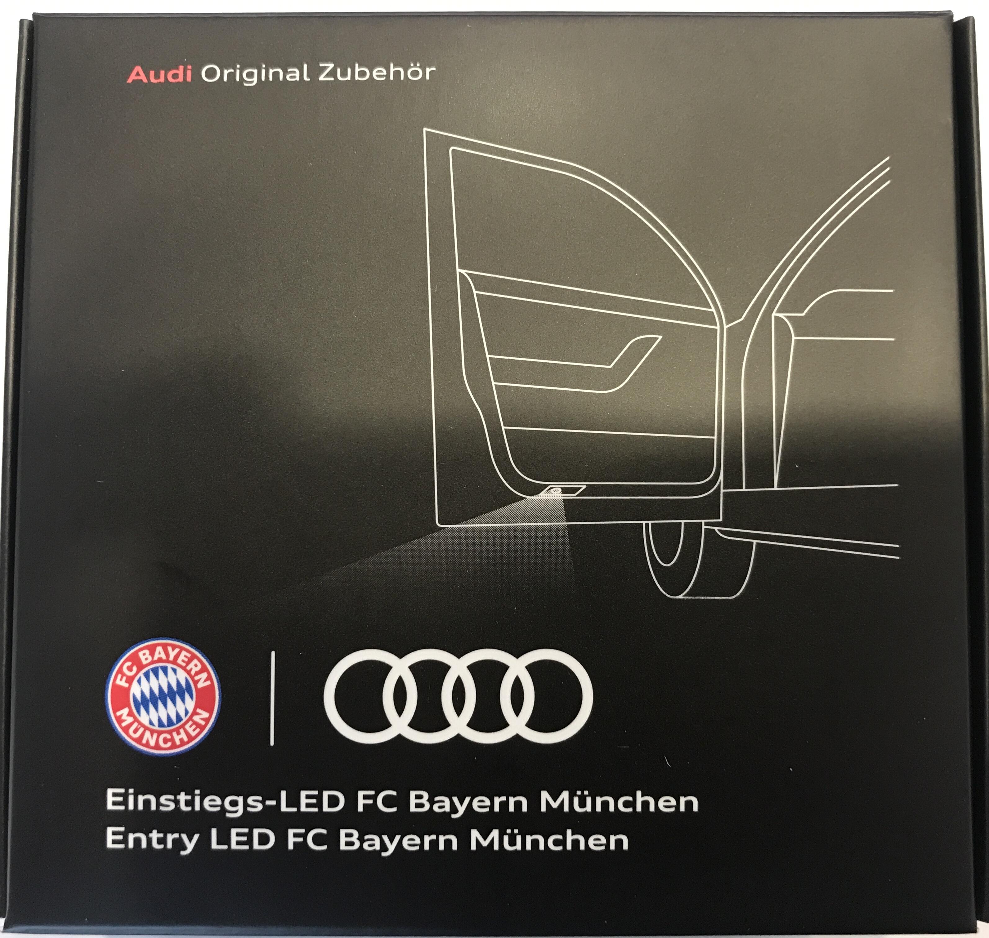 Einstiegs-LED Logo FC Bayern München und Audi Ringe für Fahrzeuge mit  LED-Einstiegsleuchten (schmaler Stecker)