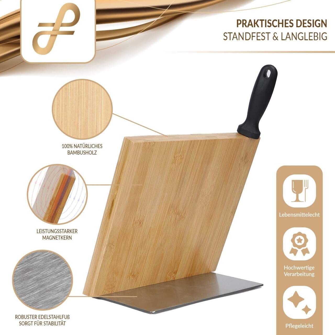 Magnetischer Messerblock Aus Holz – 360° Drehbar, Mit Starken Magneten, Platzsparendes Küchen-Organizer