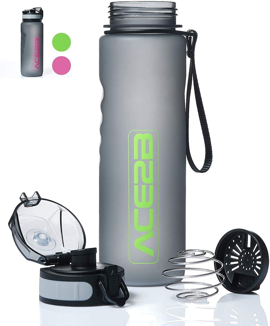 ACE2B ace2b Trinkflasche Sportflasche Fitnessflasche Pink 600ml mit Shaker Ball Sieb