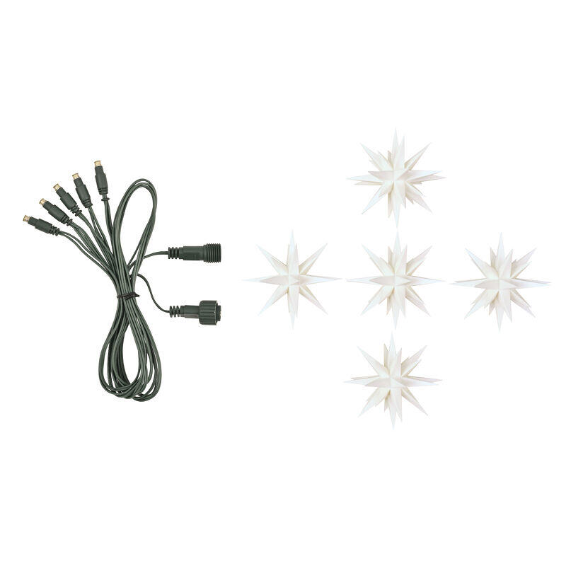 Herrnhuter - Herrnhuter Miniatur-Sternenkette, kurz, 5 Sterne, LED 8cm weiß Kunststoff - 3,7m - Indoor & Outdoor