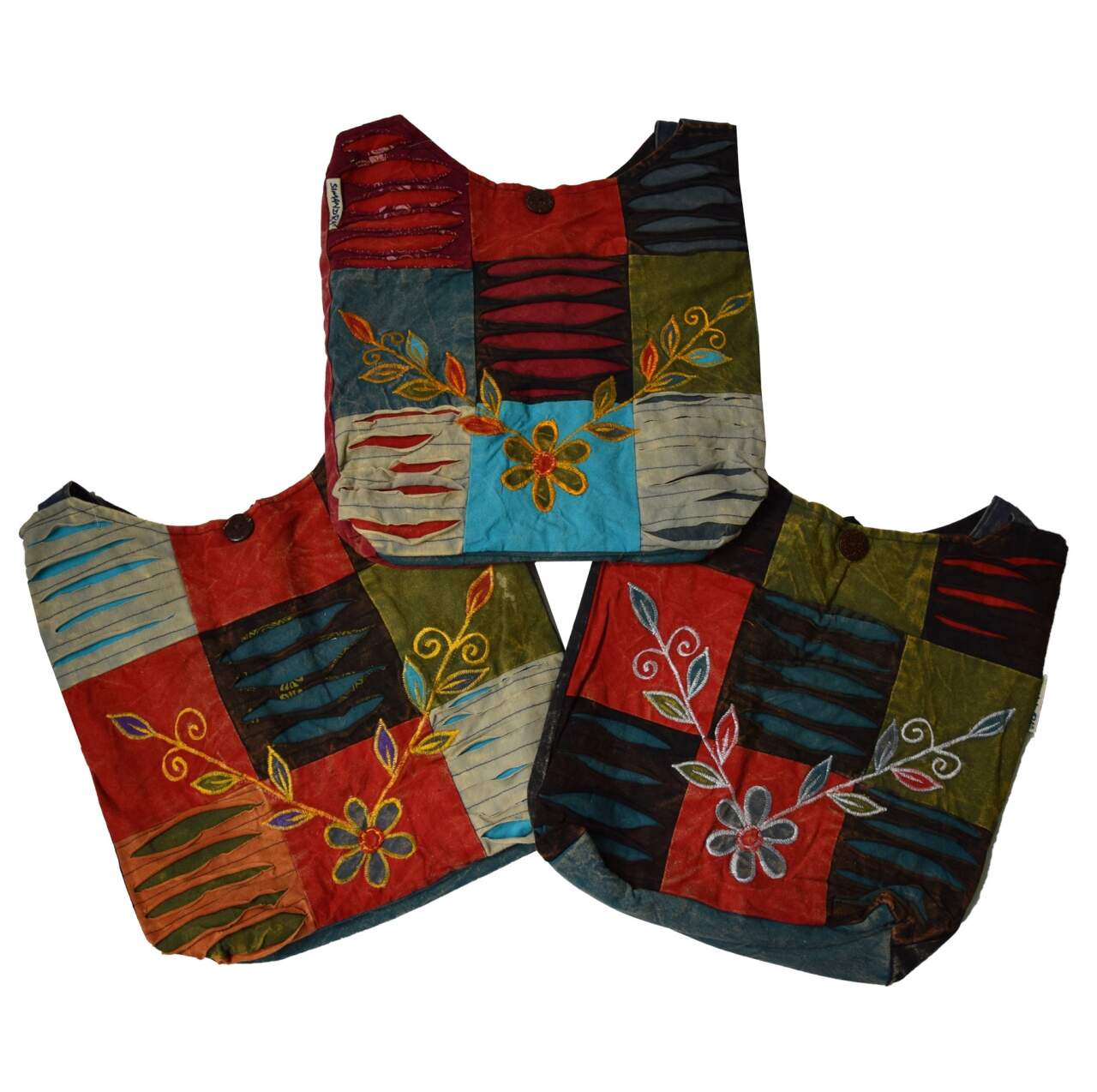 Simandra Patchwork Umhängetasche Mit Tiermotiv – Handgefertigte Unikat-Tasche Aus Nepal, 39x30 Cm, Mit Holzknopf