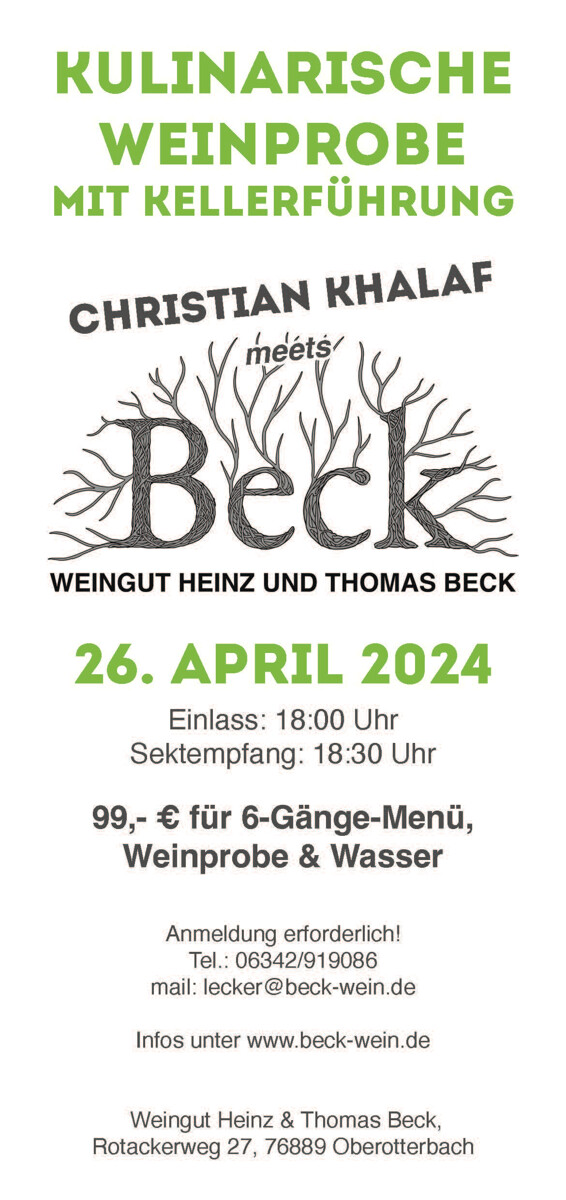 Kulinarische Weinprobe im Weingut Heinz und Thomas Beck in Oberotterbach