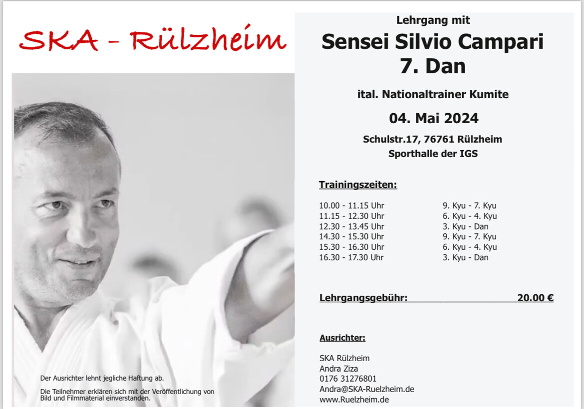 Karate-Lehrgang mit Silvio Campari in Rülzheim