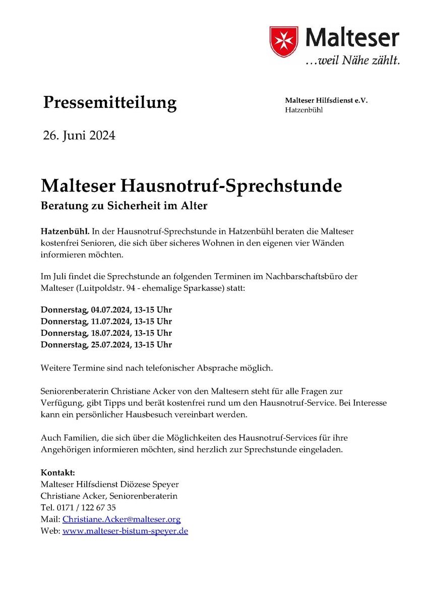 Hausnotruf-Sprechstunde in Hatzenbühl
