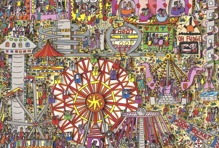 James Rizzi, 3-D Serigrafie, Fly me to the moon | Online City