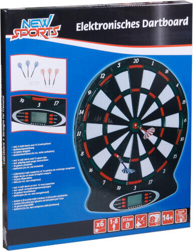 New Sports - New Sports Elektronisches Dartboard, 18 Spiele, ca. 37,8x43x2 cm, für 1-8 Spielern, ab 14 Jahren