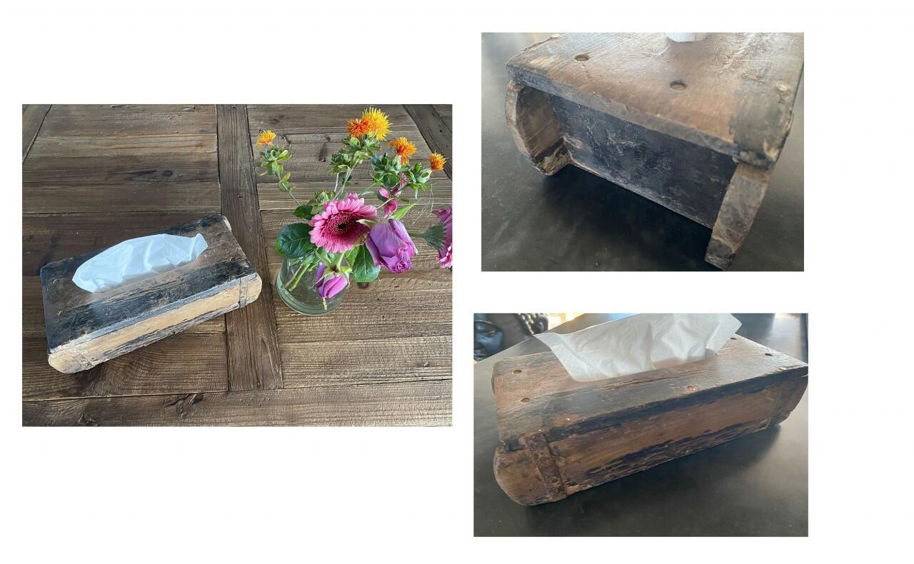 Shappy-Work Ziegelform Holz Tissuebox Braun Loch-Rund ca.30x15cm  Kosmetiktuch-Box Taschentuch Ib Laursen