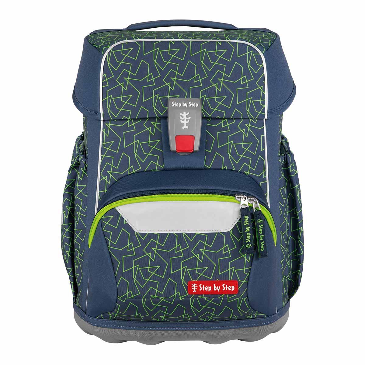Step by Step - BASIS Schulranzen-Set „Green Geometric“, 4-teilig blau/grün