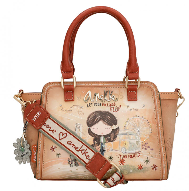 Anekke Anekke Peace Love Damen Handtasche mit Blumen Anhanger multicolor beige braun bagmondo