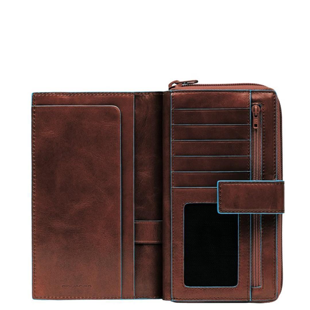 Piquadro - Blue Square Damenbörse Wallet+Coin Mo Mogano Dunkelbraun