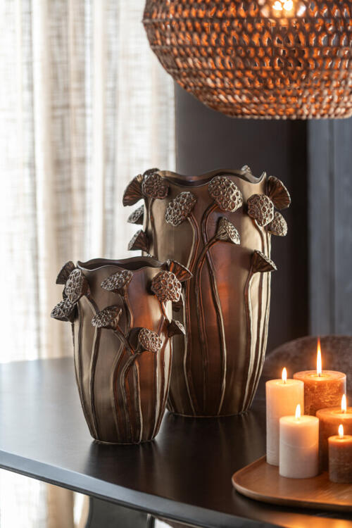J-Line Vase Lotus - Ton kupfer - 35 oder 50 cm hoch - 58189 58190