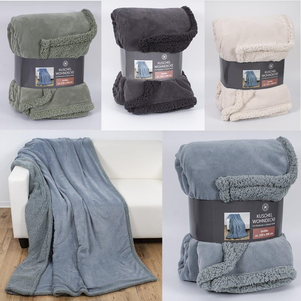 Coral fleece blanket with Sherpa look, 150 x 200 cm, assorted in 4 colors