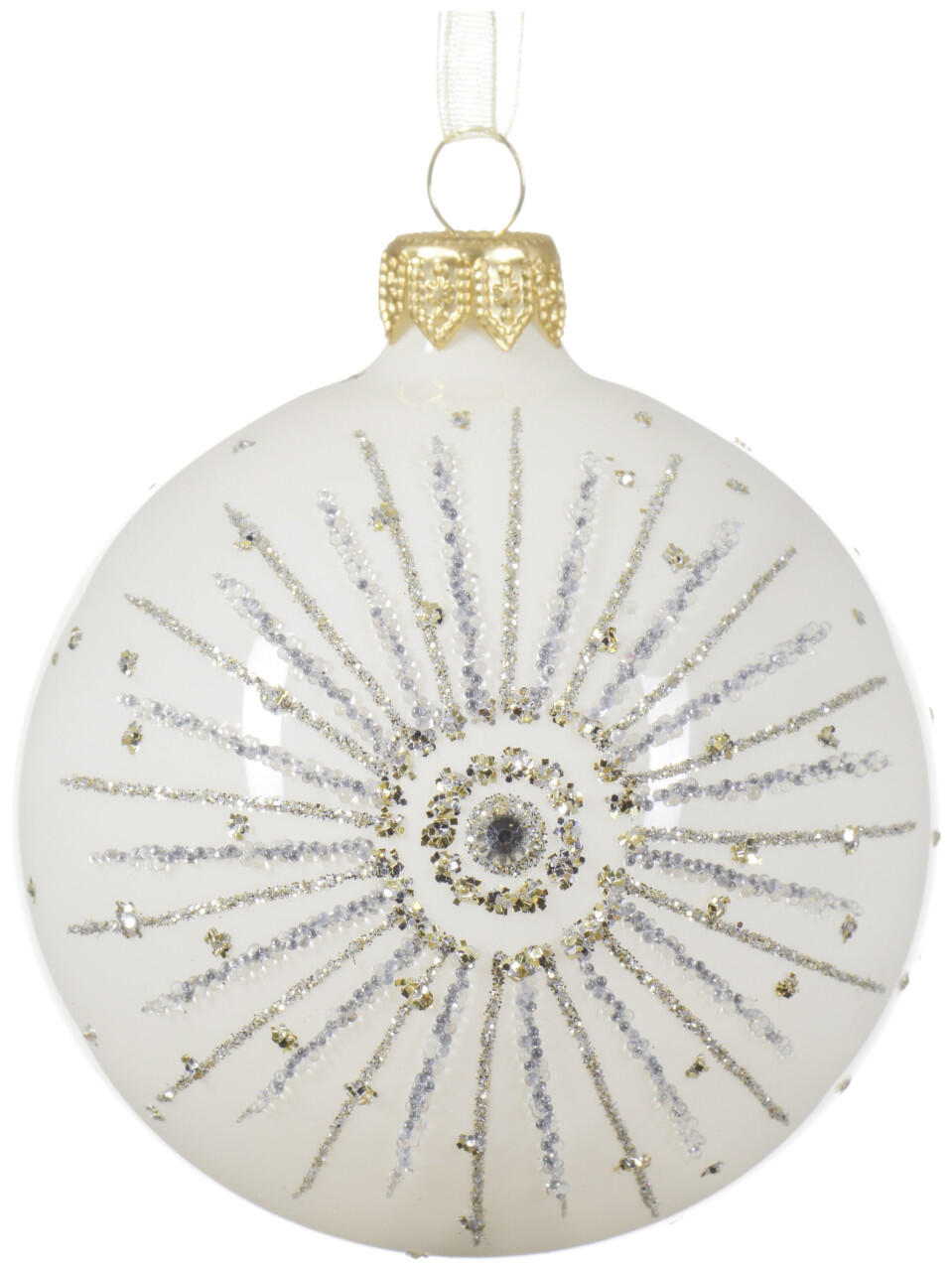 Decoris glass Christmas ornament, 8 cm diameter, cream white, 1 piece