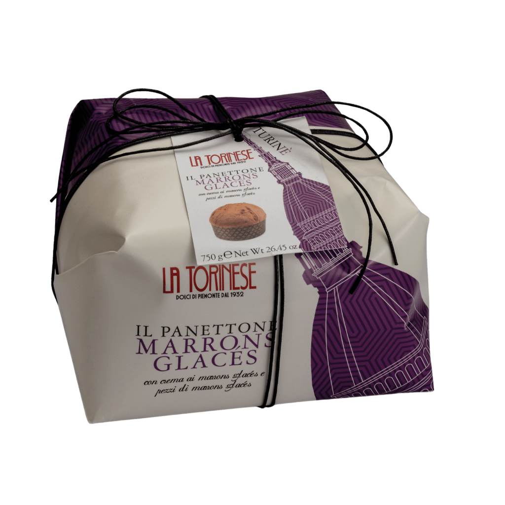 Panettone with candied chestnuts; cream with candied chestnuts and pieces of candied chestnuts