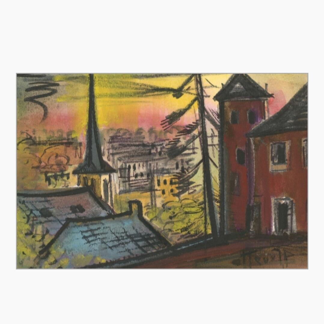 Limited Edition Gallery Print 60x90 cm (Luxembourg Grund Panorama View, Jean-Pierre Calteux 1911-1983)