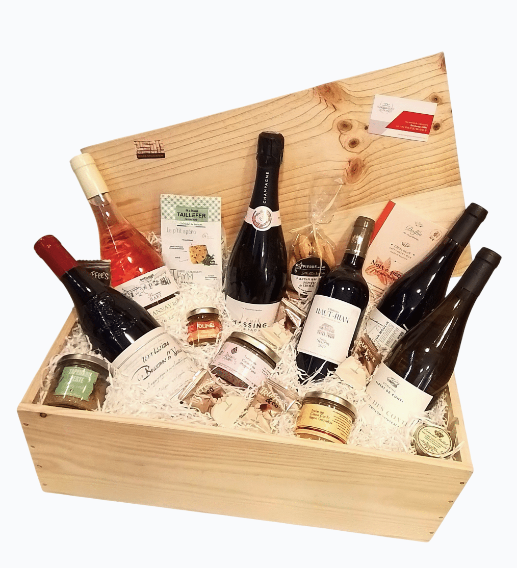 Corbeille Gourmande / Caisse Bois " Découverte des Vignobles de France " 