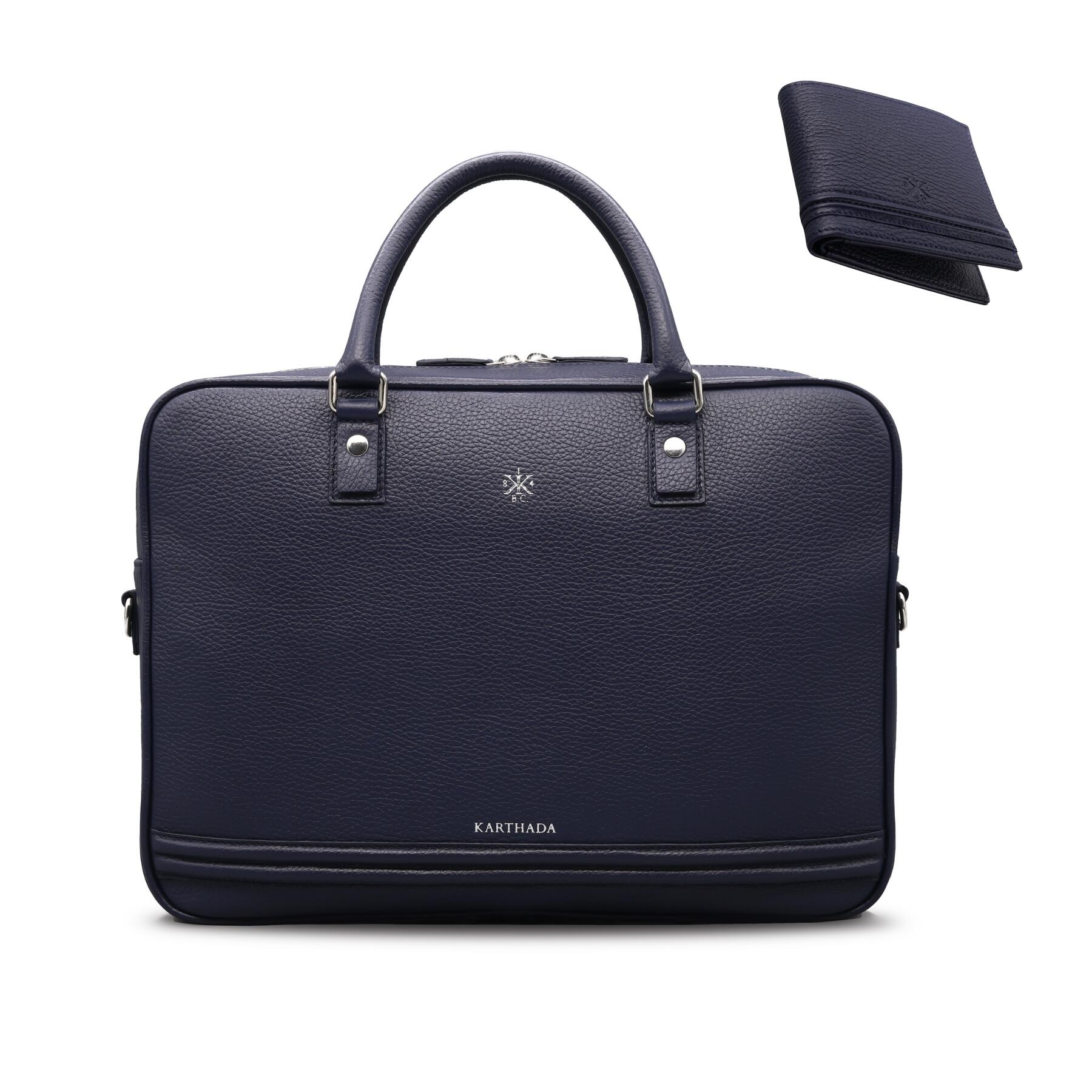 BARCID Business Bag & HANNO Wallet – Navy Blue Full Grain Leather Business Set