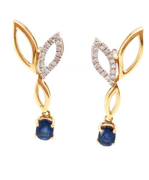 # 18K yellow gold and 18K white gold dangling earrings with sapphires and natural diamonds