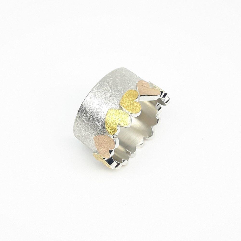 Bague 'heartbeat', argent 925/-, or fin et or rouge 18kt. Pièce unique.