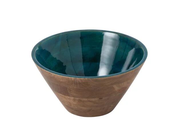 Saladier en bois de mangue – intérieur bleu pétrole – diamètre 30 cm – 268786 – 549