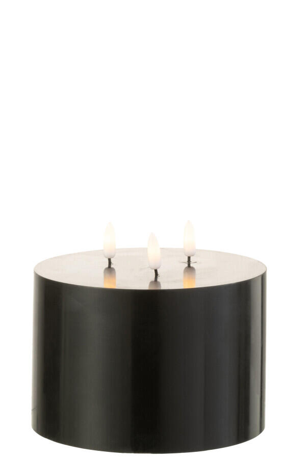 LED wick candle, black real wax - 3-wick - 10 x 15 x 15 cm 35588 1064
