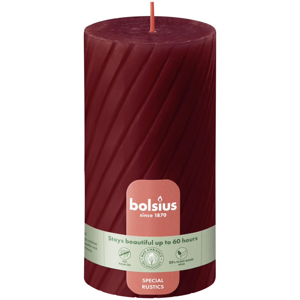 Bolsius pillar candle rustic ribbed Ø 6.8 x 13 cm soft red