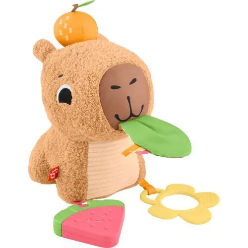 Fisher-Price jouet sensoriel pour bébé - capybara en peluche câlin avec anneau de dentition et hochet pour les nouveau-nés