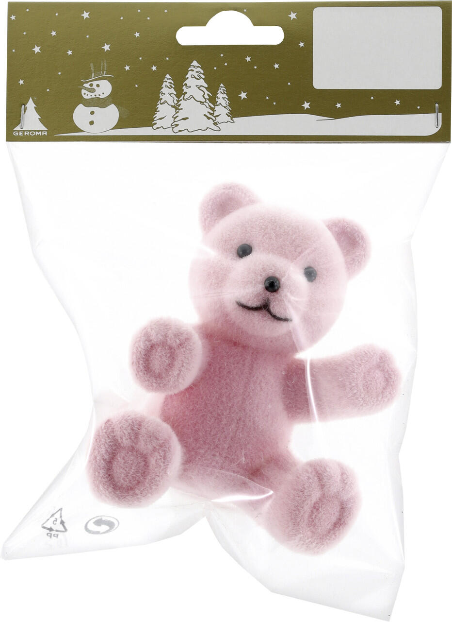 Pink plastic decorative bear figurine, 9 x 7 cm, 1 piece