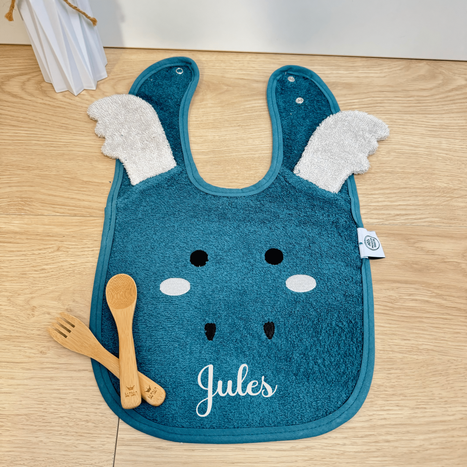 Bavoir Dragon Bleu personnalisé avec couverts