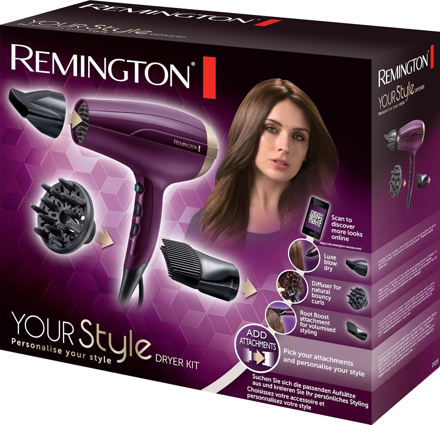 Remington Haartrockner Ionen [leicht & mehr Volumen] Your Style (2300 W, Set inkl. Stylingdüse, Diffusor, Haaransatz-Booster für mehr Volumen, 3 Heiz- & 2 separate Gebläsestufen, Abkühlstufe) D5219