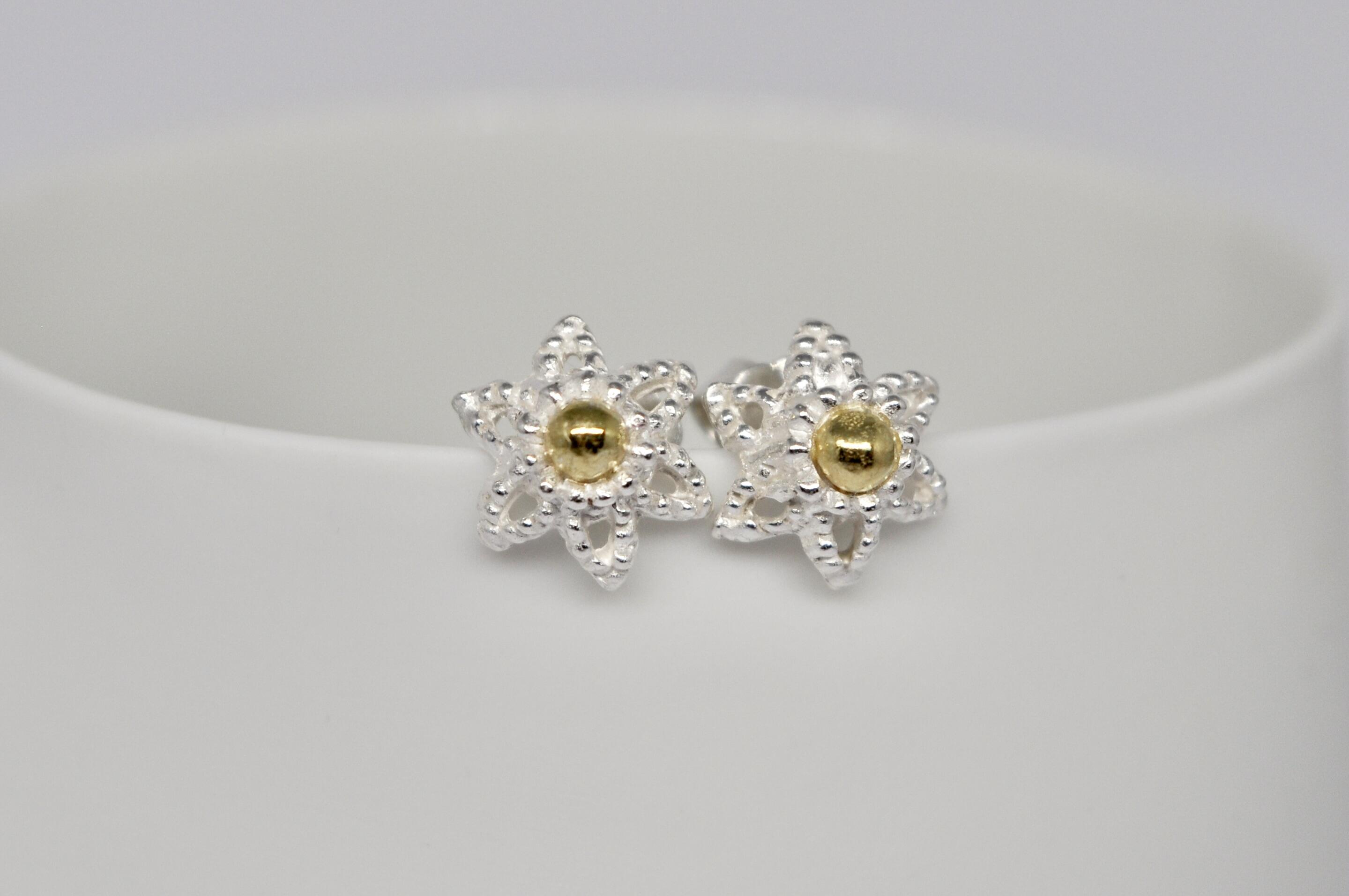 Dainty flower earrings in silver and gold