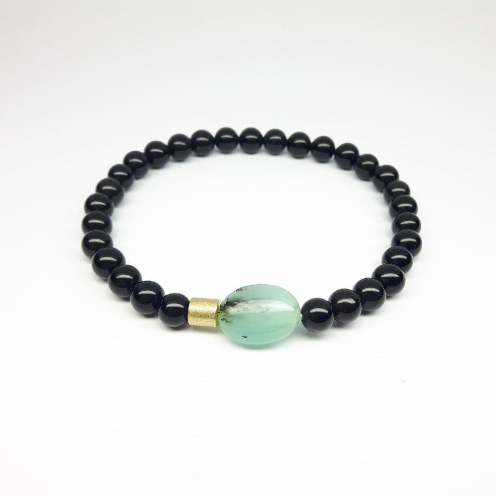 Bracelet en onyx, opale des andes et or jaune 18kt. Pièce unique.