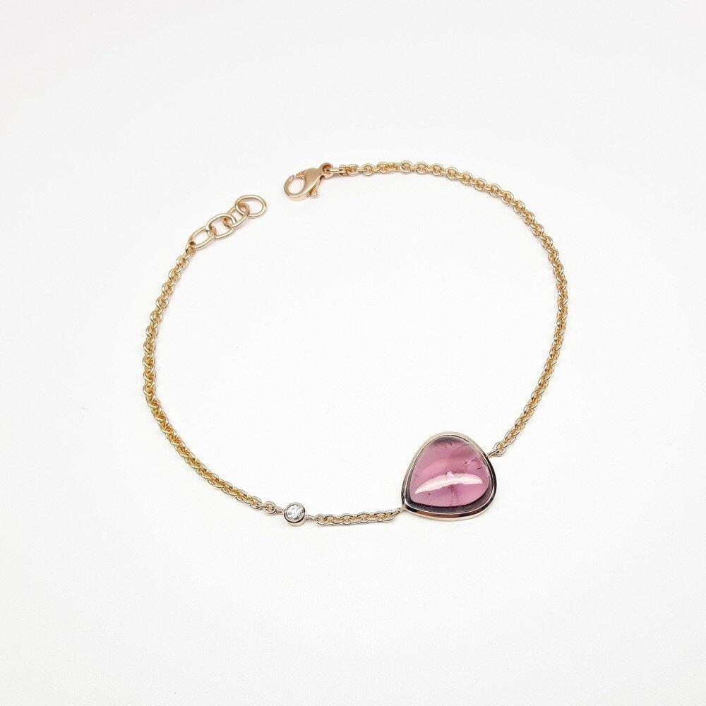 Armkettchen aus 18kt Rotgold, Turmalin rosa und Diamant. Unikat.