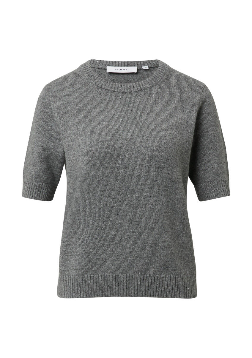 Wool-blend knit pullover with short sleeves