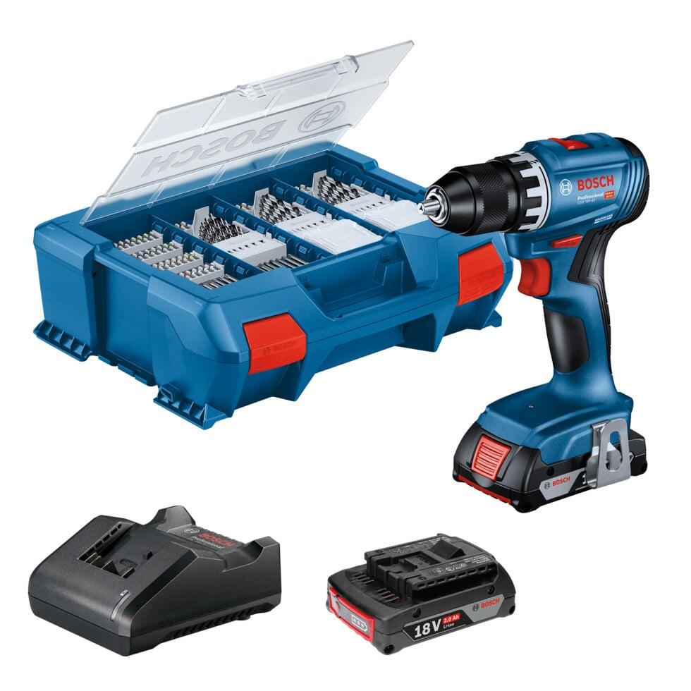 Bosch Professional perceuse-visseuse sans fil GSR 18V-45 ensemble comprenant 82 pièces d'accessoires
